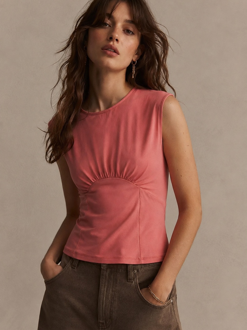 Anthropologie maeve shirred salmon tank top